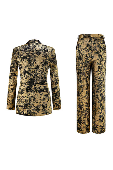 Black Golden 2-Piece Peak Lapel One Button Women Suits